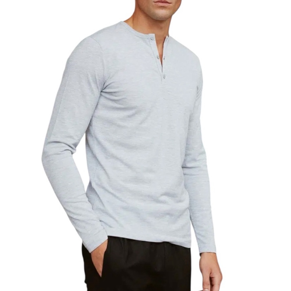 Son Of A Tailor Grey 100% Pima Cotton Long‎ Sleeve Pique Henley Shirt Small